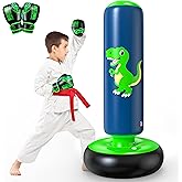 QPAU Inflatable Punching Bag, 48 Inch Stable Inflatable Boxing Bag for 3-6 Kids,Dinosaur Toy &amp; Gifts for Boys and Girls, Kids Boxing Set for Practicing Karate, Taekwondo