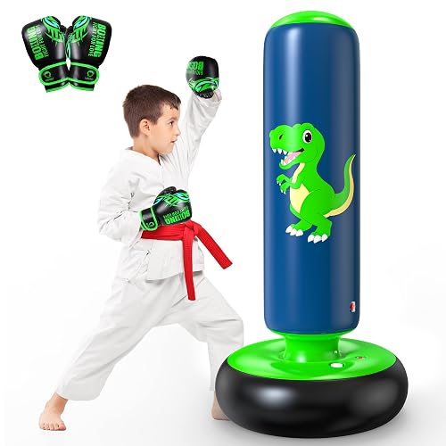 QPAU Inflatable Punching Bag, 48 Inch Stable Inflatable Boxing Bag for 3-6 Kids, Gifts for Boys and Girls, Kids Boxing Set for Practicing Karate, Taekwondo