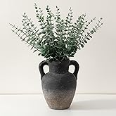 Rustic Ceramic Vase Farmhouse Vase for Home Decor, Large Terracotta Decorative Flower Vases for Pampas Grass, Flowers, Living Room, Kitchen, Table Centerpiece, Shelf, 8.66 Inch Tall (White Black)
