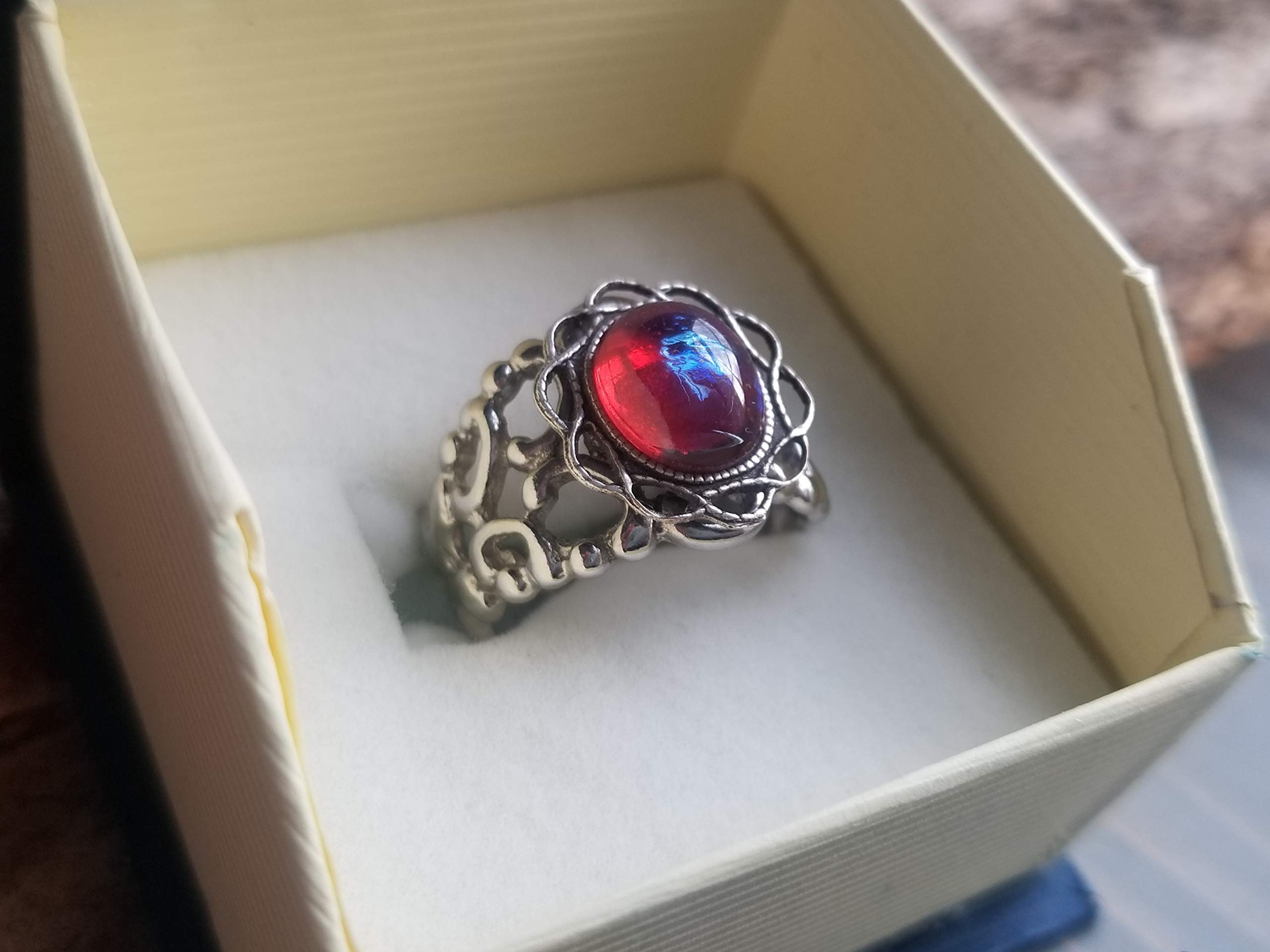Fire Opal Ring Dragon S Breath Glass Cabochon Flower Ring Filigree Renaissance Jewelry Victorian Jewelry Red Mexican Fire Opal Gothic Style Ring Platinum Silverware Silver Plated Over Brass Buy Online In Saint Vincent