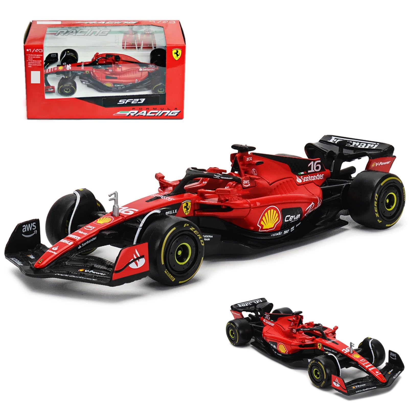 HTLNUZD Bburago 2023 1/43 SF23#16 Alloy Racing Car for Scuderia Ferrari 1:43 SF23 Leclerc Signature Die cast Adults Model Car Display Ornaments Collection