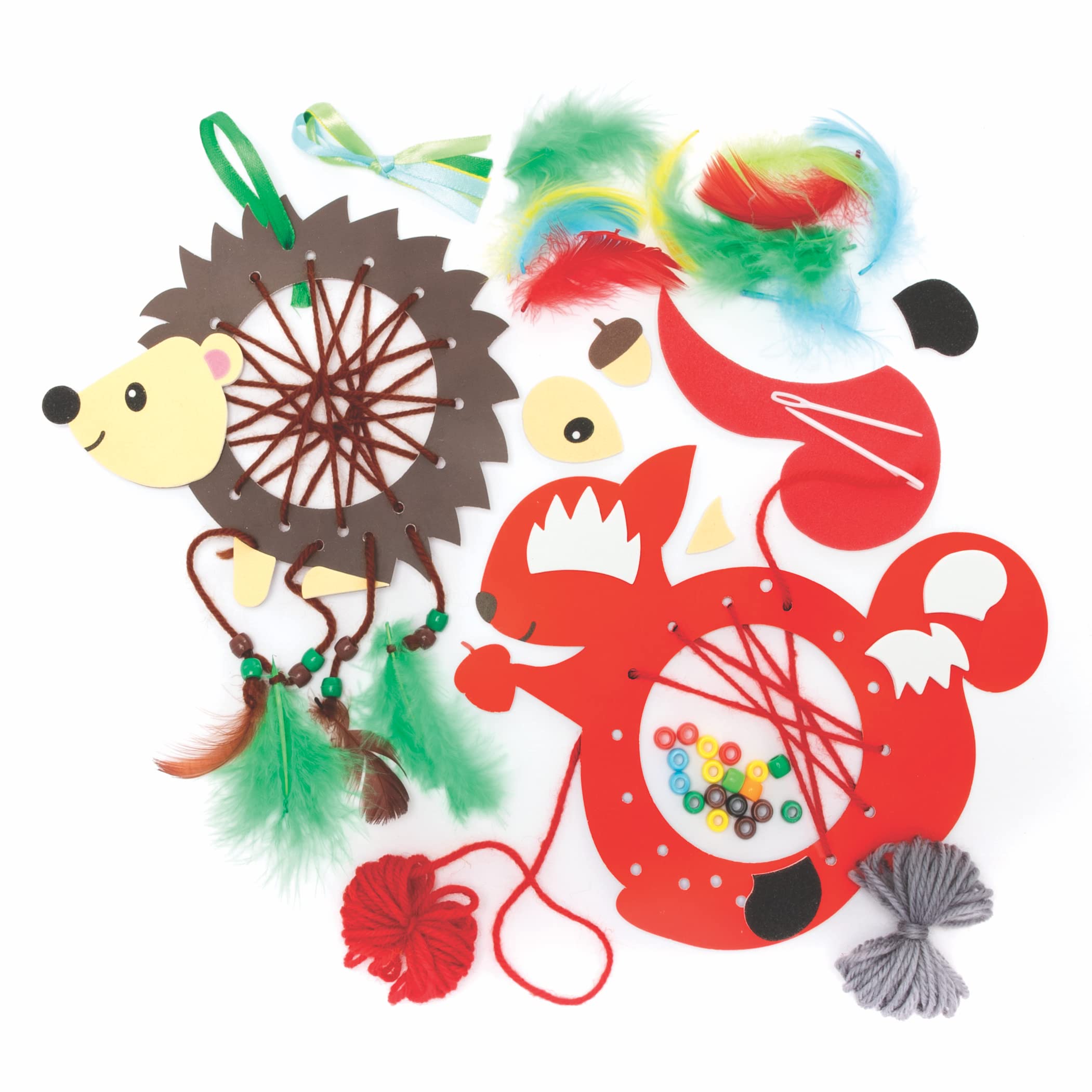 Baker Ross FE658 Woodland Animals Dream Catcher Craft Kits - Pack of 4, Make Your Own Card Dream Catcher Kit, Autumn Art and Craft for Kids to Make and Decorate