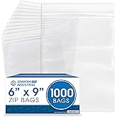 Spartan Industrial - 6” X 9” (1000 Count) 2 Mil Clear Reclosable Zip Plastic Poly Bags with Resealable Lock Seal Zipper