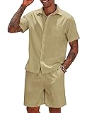 COOFANDY Men Linen Shirt and Shorts Short Sleeve