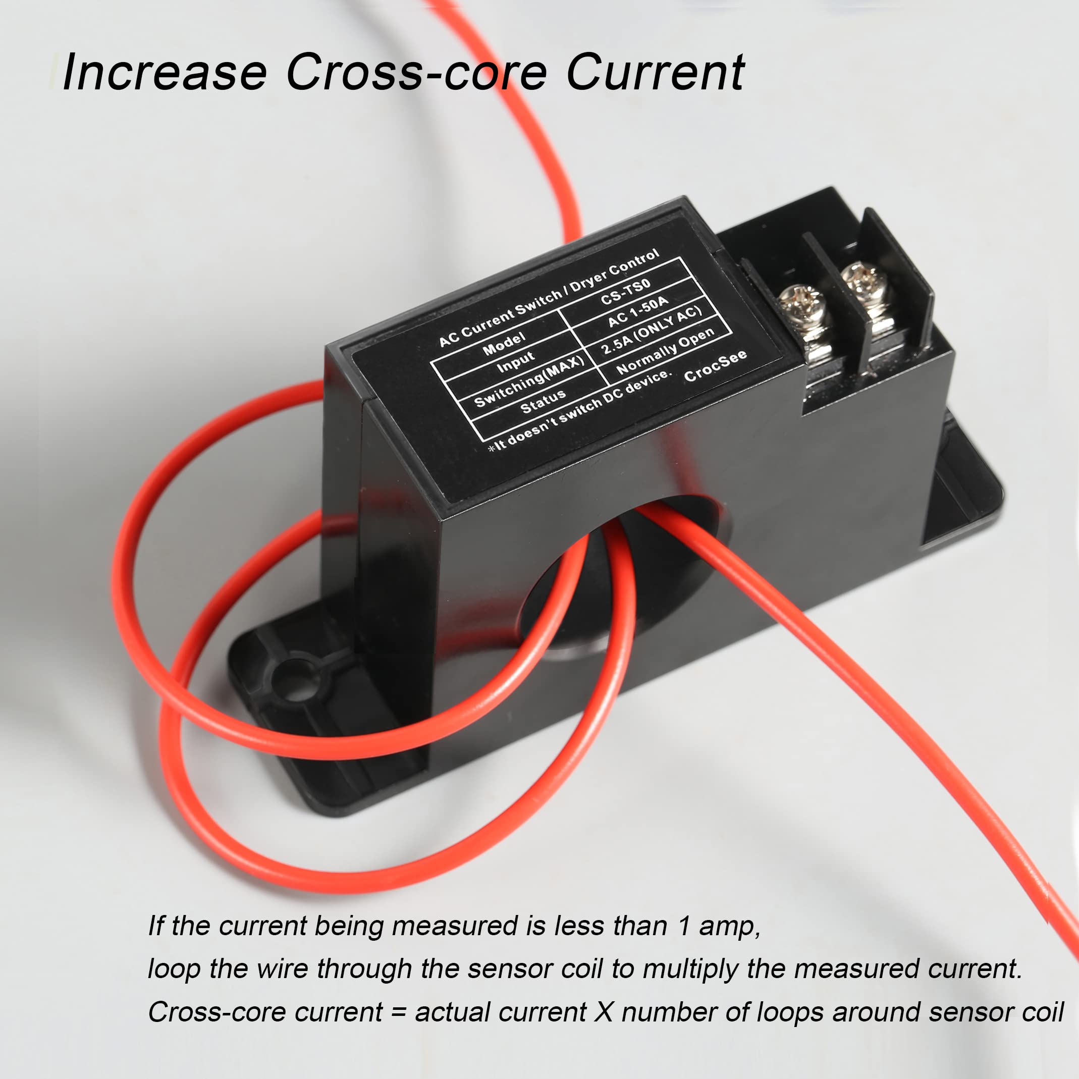 CrocSee Miniature Current Switch, CS-TS0, Normally Open Amp Sensor Monitoring Relay, AC 1-50A Detectable