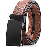 Kajeer Men Ratchet Belt Leather Adjustable Trim to Fit No Holes Slide Dress Belt for Casual Formal Gift