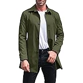 Makkrom Mens Trench Coat Single Breasted Casual Spread Collar Windbreak Jacket Long Classic Business Overcoat