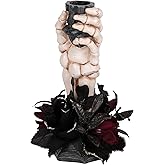 LushNook Halloween Candle Holder, Resin Skeleton Hand Candlestick with Black Faux Flower, Halloween Decor for Home Table, 7