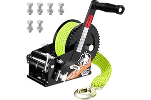 TRUQUAL Boat Trailer Winch, Heavy Duty Hand Crank winch with 33FT Strap, 2- Way Ratchet and Ratio 4:1/8:1Gear Two Speed Switchable 3500 lbs Boat Winches for Trailers, Towing Truck, ATV, RV and Jet Ski