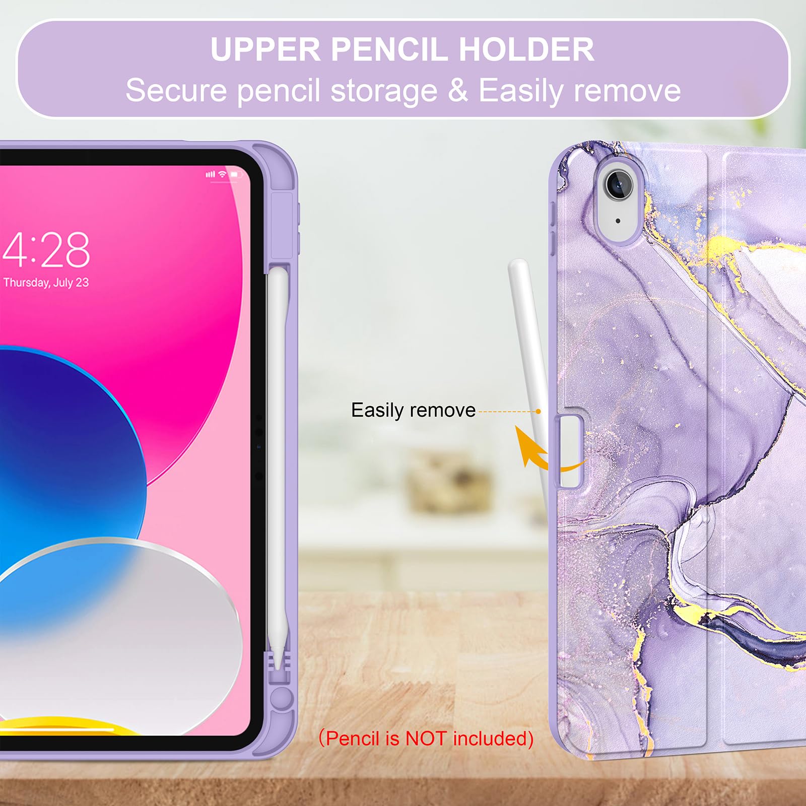 Soke for iPad (A16) 11th/10th Generation Case with Keyboard(2025/2022)-7 Color Backlight Wireless Detachable Folio Keyboard Cover with Built-in Pencil Holder for iPad 11/10.9 inch, Violet Marble