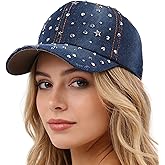 Rhinestone Denim Baseball Cap for Women Fashion Sun Hat Metal Buckle Adjustable Bling Diamond Traveling Hat