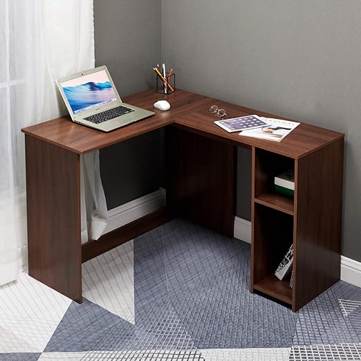 FurnitureR Escritorio en forma de L Escritorio de esquina con estantes