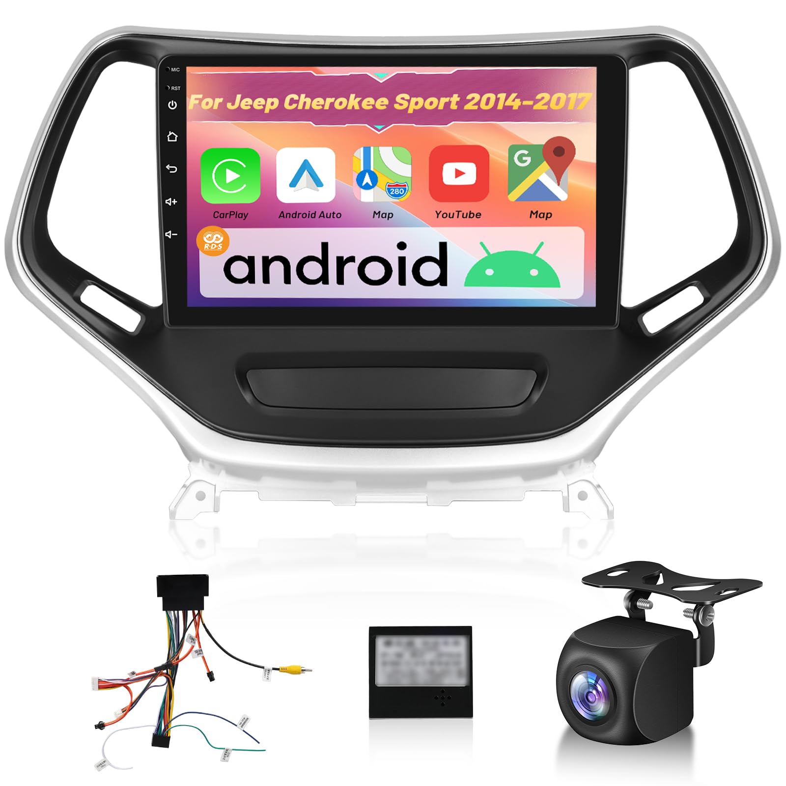 Photo 1 of 2+64G Android Car Stereo for Jeep Cherokee Sport 2014 2015 2016 2017 with Wireless Carplay/Android Auto - 10 Inch Touchscreen Radio with Equalizer, WiFi, GPS, FM RDS, AHD Rear View Cam
