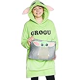 Disney Blanket Hoodie for Kids, 2-in-1 Folds into Travel Cushion, Stitch Baby Yoda Maleficent Eeyore, Gifts for Girls Boys