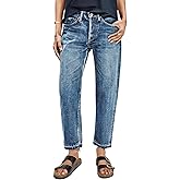 Flamingals Straight Leg Jeans for Women Mid Rise Casual Cropped Slim Fit Raw Hem Wash Detail Denim Pants