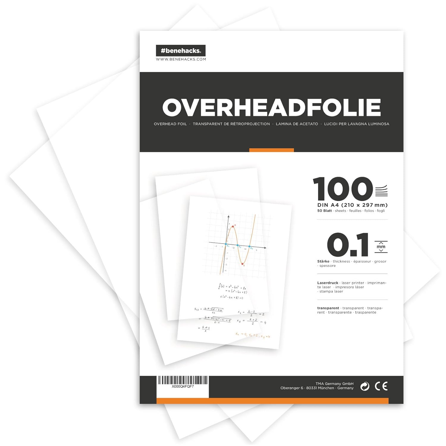 benehacks® Transparencias DIN A4-100 láminas - para impresoras de ...