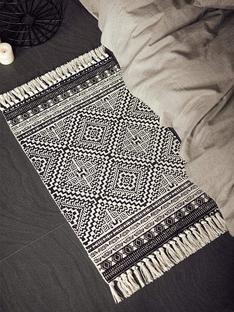 WAHSON Accent Throw Rug with Tassel, 2x3 ft Cotton Floor Mat Carpet, for Entryway Kitchen Bedroom, Laundry Room, Ivory