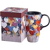 Topadorn 17oz Ceramic Travel Coffee Mug with Sealed Lid Tea Cup with Color Box, Microwave & Dishwasher Safe, Unique Coffee Mug for Latte & Hot Chocolate, Valentine's Day Gift for Her, Heart
