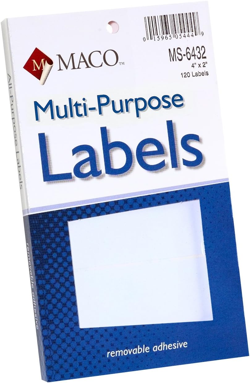 MACO White Rectangular Multi-Purpose Labels, 4 x 2 Inches, 120 Per Box (MS-6432) : Office Products