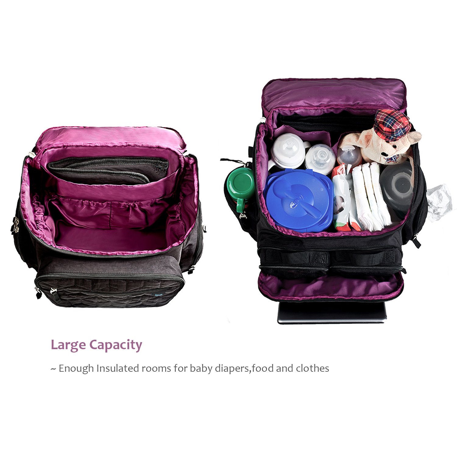 Terra Baby Diaper Bag Backpack Organizer with Stroller Straps and Changing Pad, Black