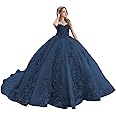Kncpti Women's Strapless Quinceanera Ball Gown Puffy Tulle Long Formal Evening Party Pegeant Gowns for Sweet 16 Dresses
