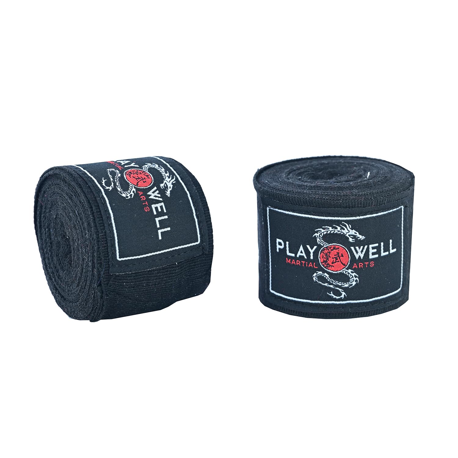 Playwell Boxing, MMA, Muay Thai Stretch Cotton Black Hand Wraps - 4 Meter Long