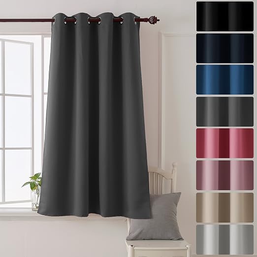 Deconovo Rideau Occultant Gris Foncé à œillets Enfant Rideau Uni Thermique Isolant Pour Fenetre De Salon Chambre Decoration 132x138cm