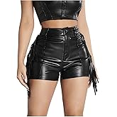 BEAUDRM Women's Y2K Sexy Faux Leather Shorts Fringe Tassel Festival Rave Micro Shorts Western Cowgirl Outfits