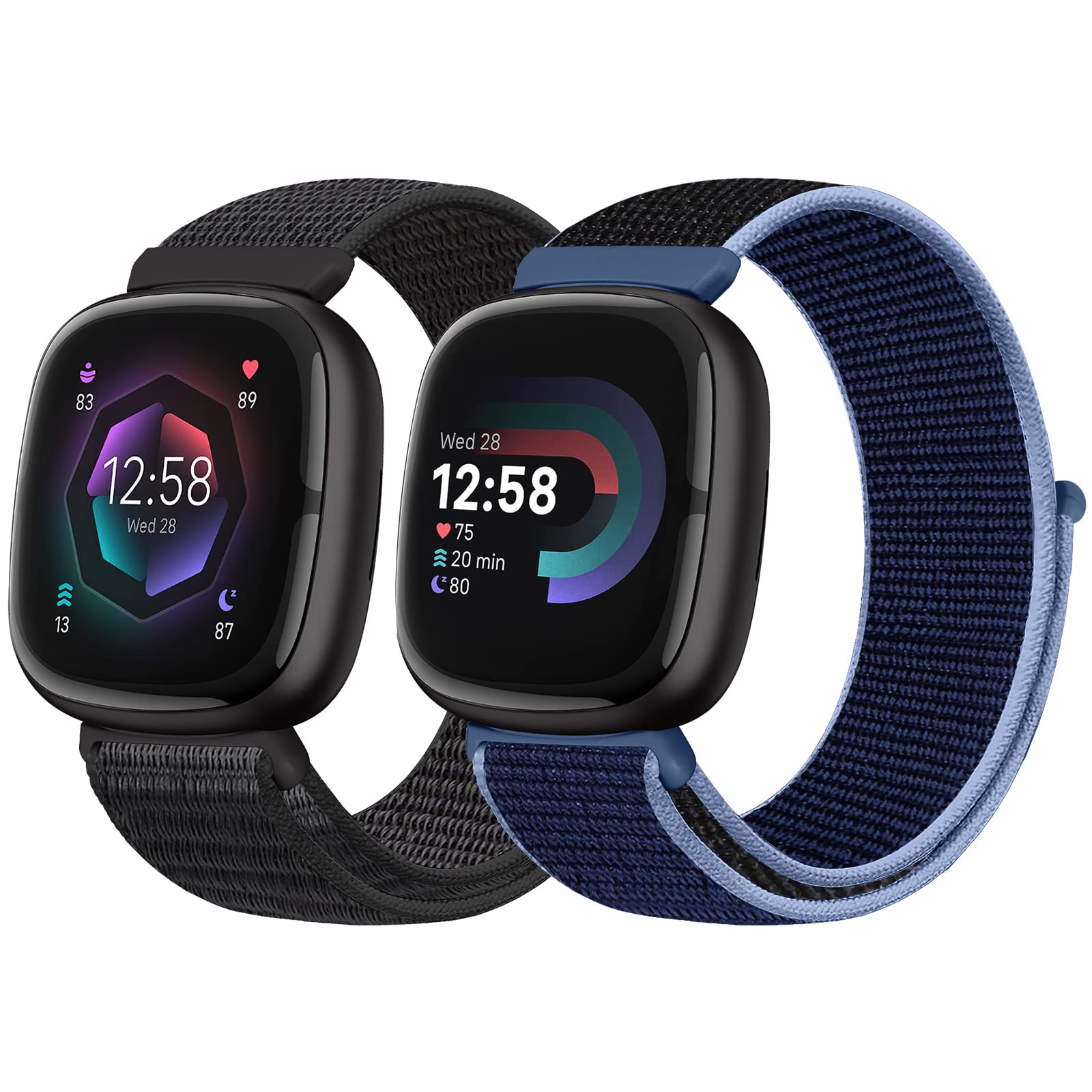 Runostrich Nylon Loop Straps Compatible with Fitbit Versa 4/Sense 2/Versa 3/Sense, Soft Breathable Sport Adjustable Replacement Band Women Man Wristband Accessories