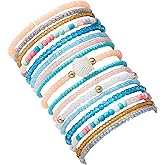 17/18/20Pcs Colorful Bohemia Seed Beaded Bracelets Handmade Adjustable Stackable Rainbow Beaded Stretch Bracelet Anket Multilayer Vacation Elastic Bracelet for Women Summer Beach Boho Jewelry-17Pcs B