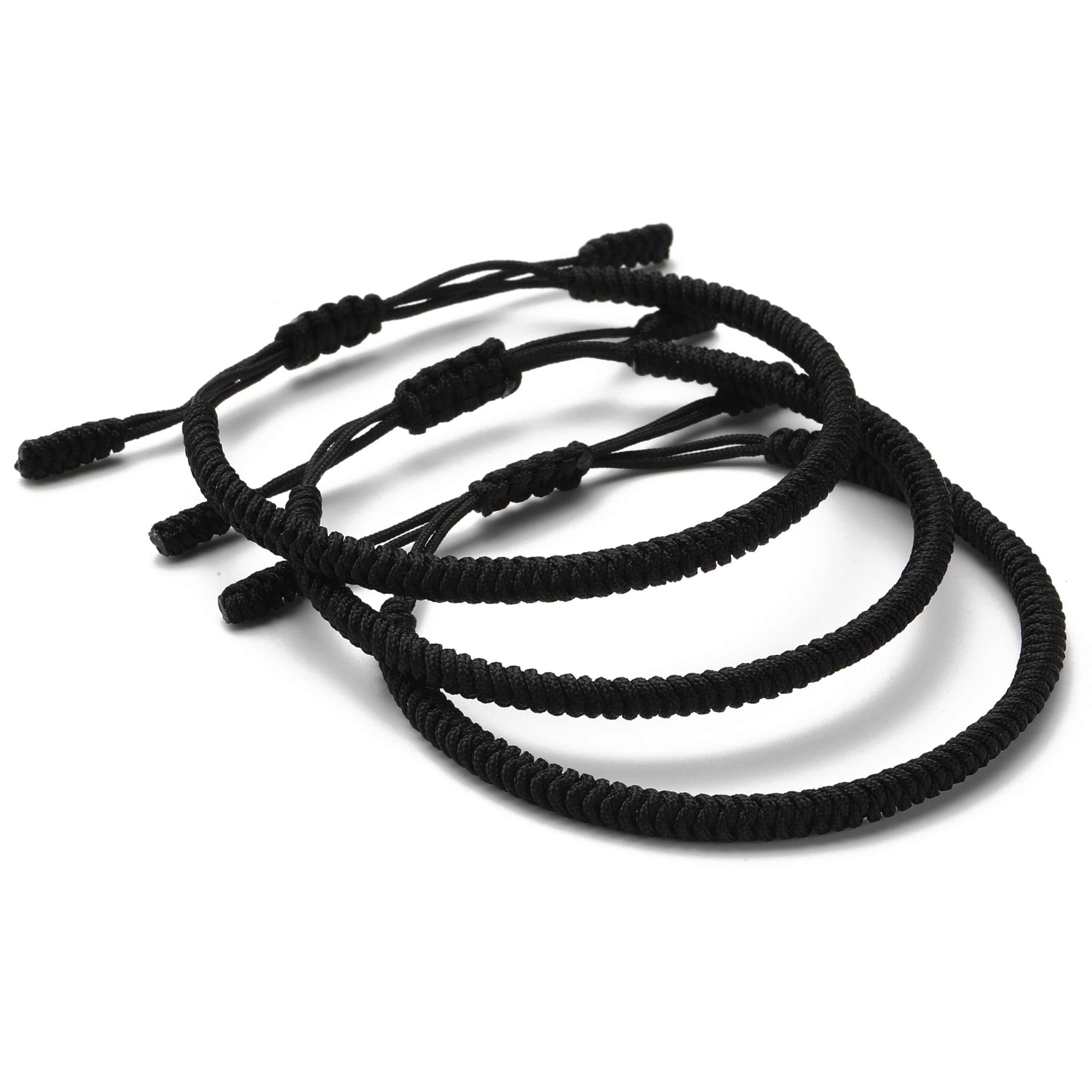 LUCKY BUDDHIST Handmade Bracelets + Buddhist Gift! Tibetan Good Luck String Armbands. For Women, Men, Teens. Adjustable Size! Friendship present. Handcrafted rope woven chakra wristbands (3X Black)