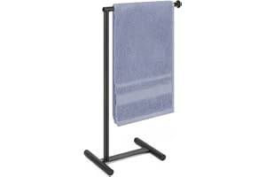 Livabber L-Shape Hand Towel Holder Stand, Metal Hand Towel Rack Modern Countertop Hand Towel Ring Standing Towel Bar for Bathroom Kitchen Vanity (Black)