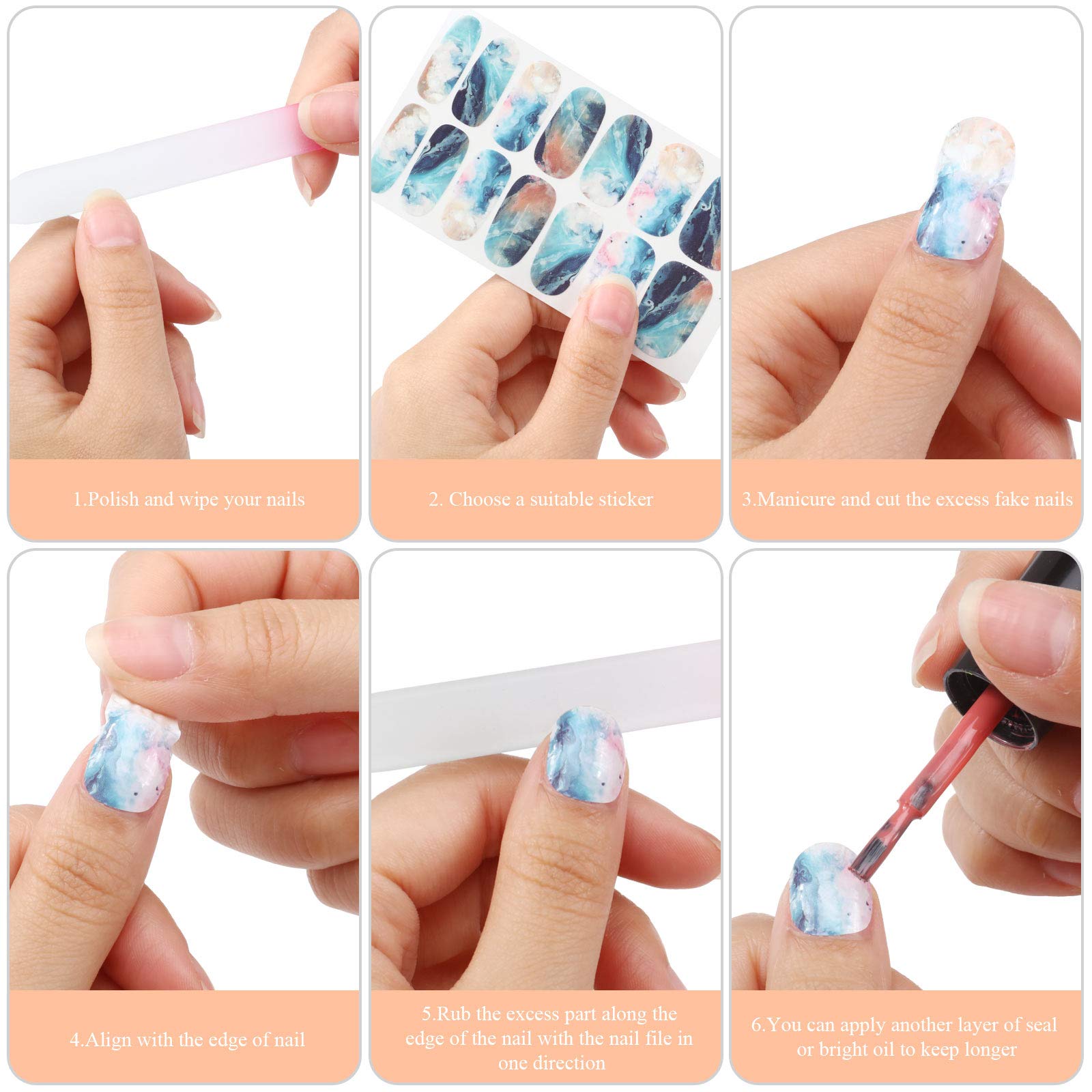 Maitys 168 Pcs 12 Sheets Full Wrap Nail Stickers Polish Strips Gradient Stickers Glitter Self Adhesive DIY Gel Nail Strips Decals with 1 Pcs Fingernail Files for Holiday Decor(Chic Style) - Image 5