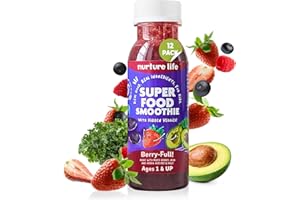 Nurture Life Superfood Smoothies, Healthy Toddler Snacks To-Go w/Hidden Fruits & Veggies, Fruit Smoothies for Kids, Organic Drink for Children, No Sugar Added, 12 Bottles, Berry-Full Flavor