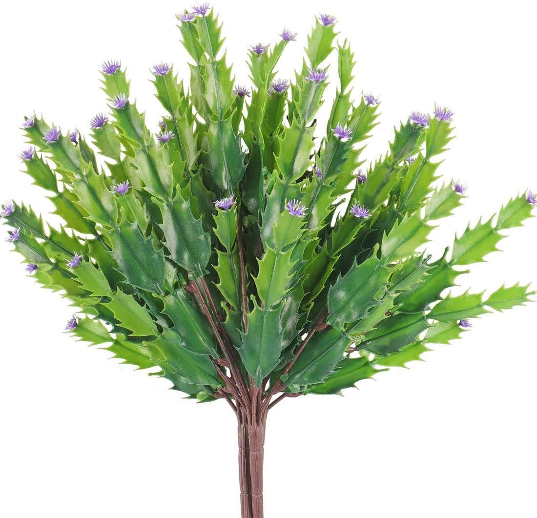 RERXN Artificial Plants Fake Shrubs Plastic Bushes Faux Greenery Cactus with Mini Flowers Indoor Outdoor Garden Home Office Decor,Pack of 3 (Purple-1)