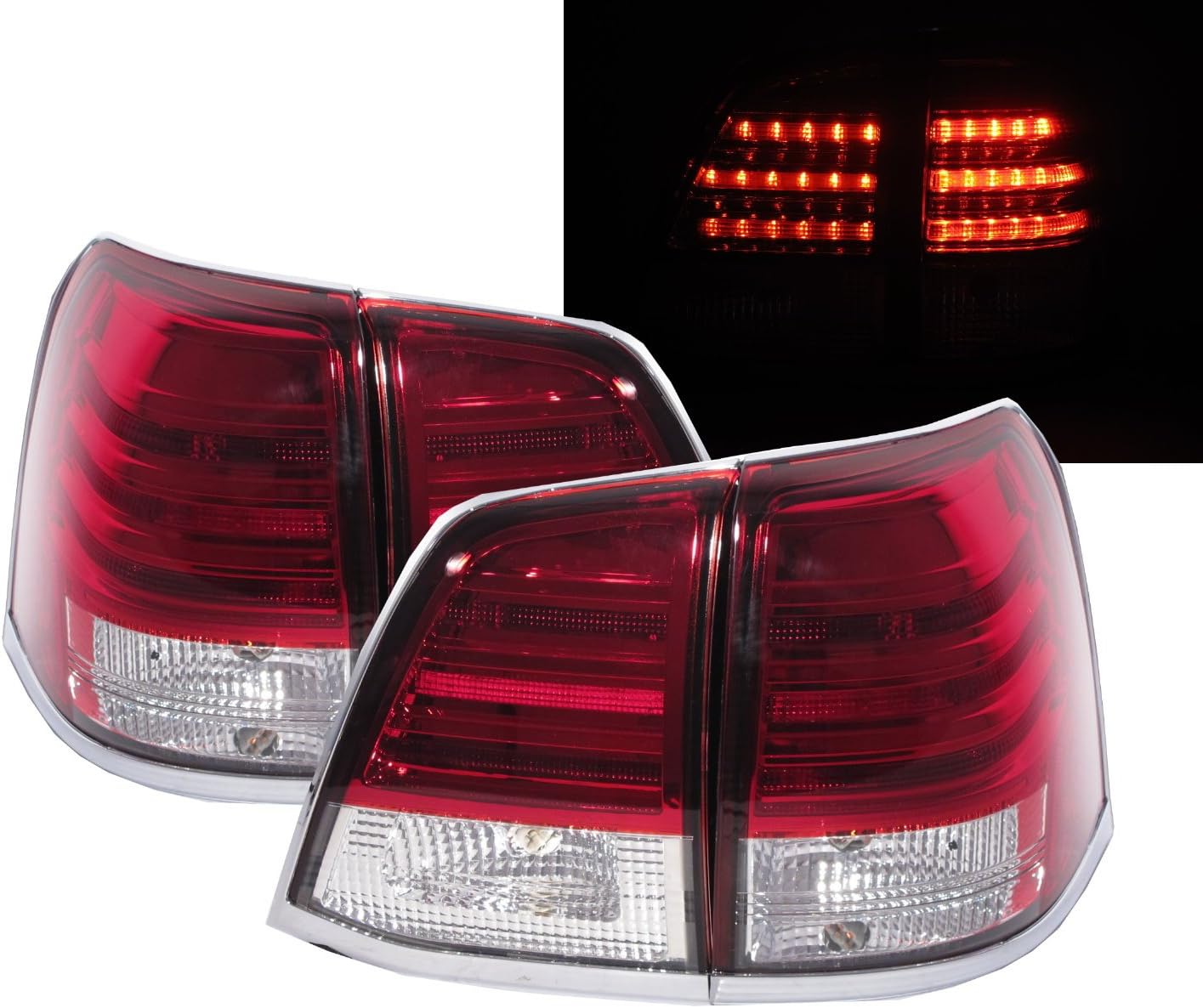 CrazyTheGod LAND CRUSIER 2008-2015 FJ200 LED Tail Rear Light with CHROME TRIM R/CLEAR V1