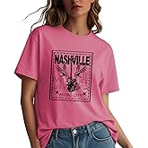 Womens Nashville Country Music Shirts Vintage Rock Band Graphic Tees Summer Short Sleeve Guitar Wings Print T-Shirt Tops