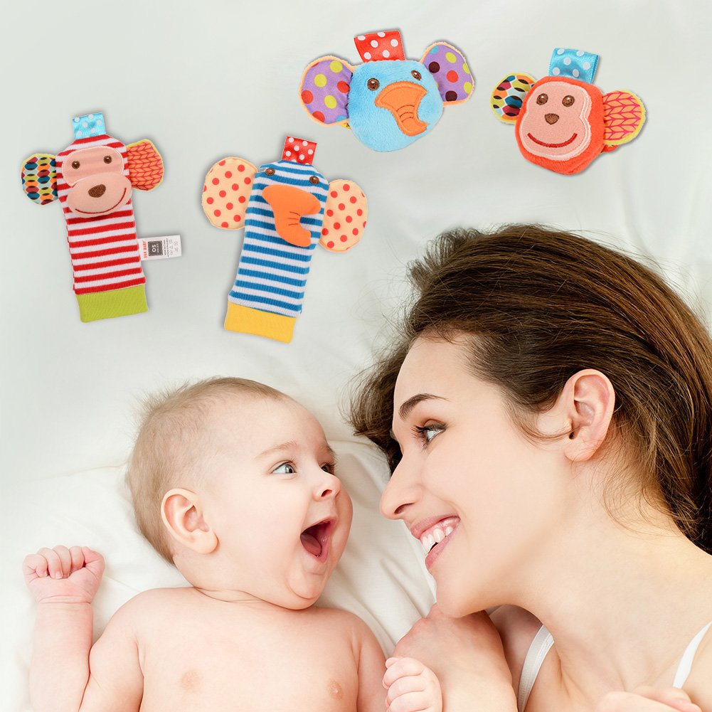 deardeer baby infant animal wrist and feet rattles