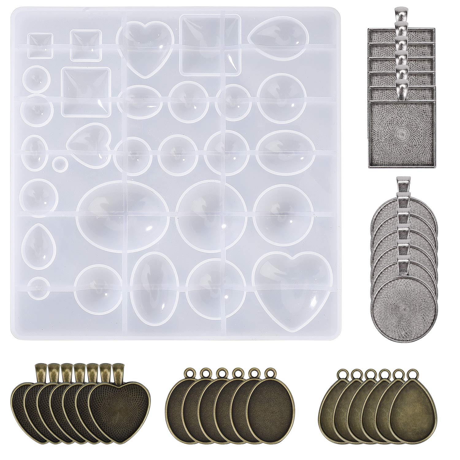MengH-Shop 31 x Resin Silicone Mould for Jewellery Making Tools and Resin Casting Tools and Pendant Holders for DIY Bracelet Pendant