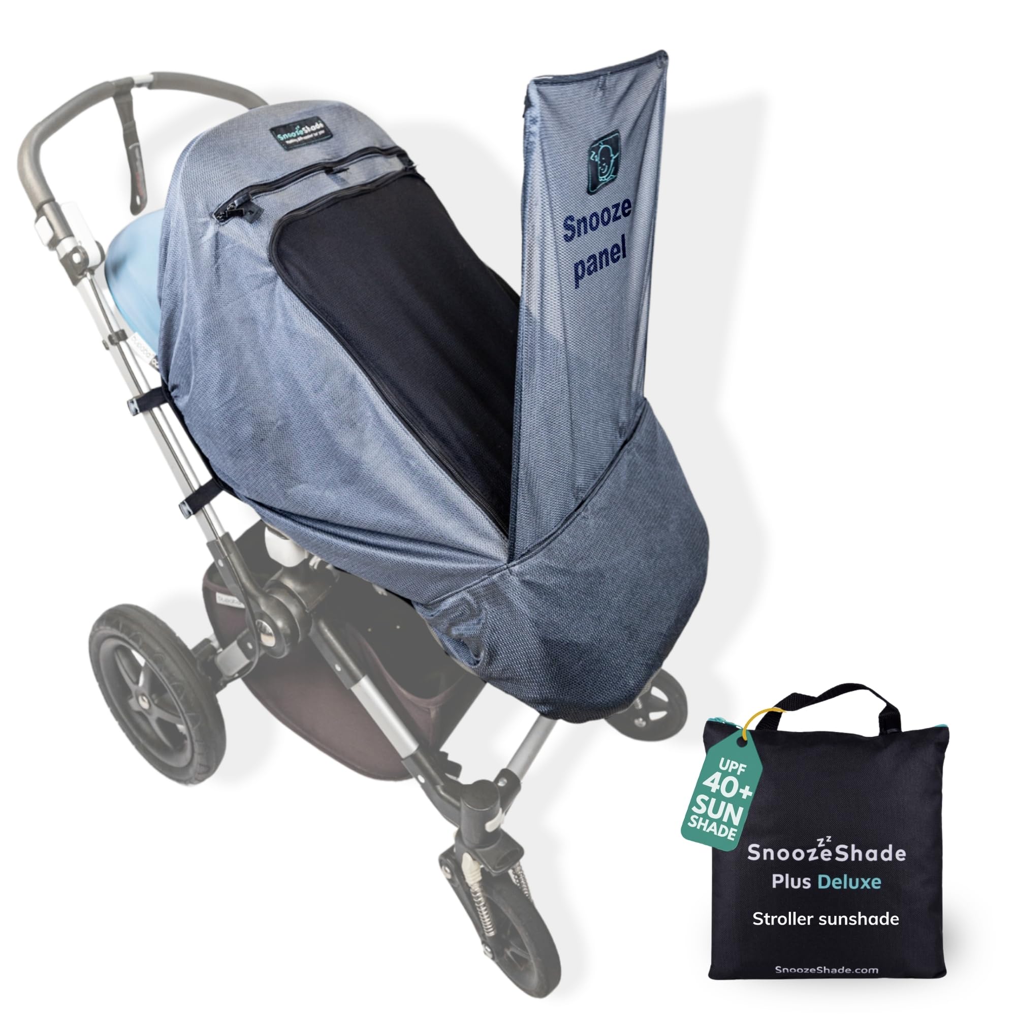 SnoozeShade Plus Deluxe Buggy and Pushchair Sun Shade Breathable Blackout Pram Canopy Blocks 97% UV Baby Sleep Aid for Strollers and Joggers Silver Mesh