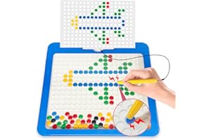 Cokzer Magnetic Drawing Board for Kids,Large Magnet Doodle Board with Dot Beads and 20 Pattern Booklets,Montessori Educational Traveling Toy for 2 3 4 5 6 Year Old Boys Girls (Blue)
