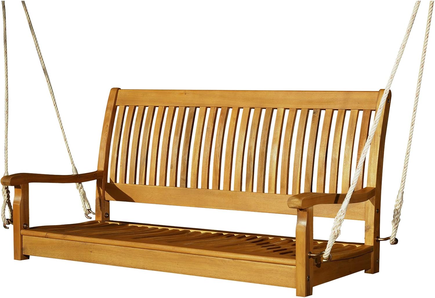 Outsunny 48" Hanging Porch Swing Seat Acacia Wood 2 Person Bench