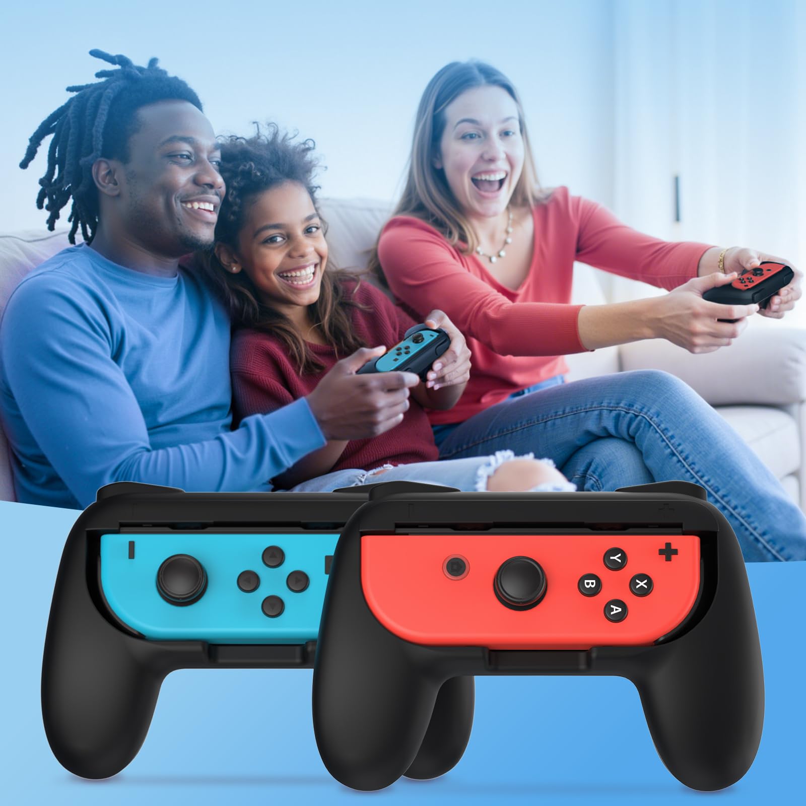 FASTSNAIL Grips Compatible with Nintendo Switch for Joy Con & OLED Model for Joycon, Wear-Resistant Handle Kit and Non-Slip Thumb Grips for Switch Joycon 1 Controller 2 Pack (Black)