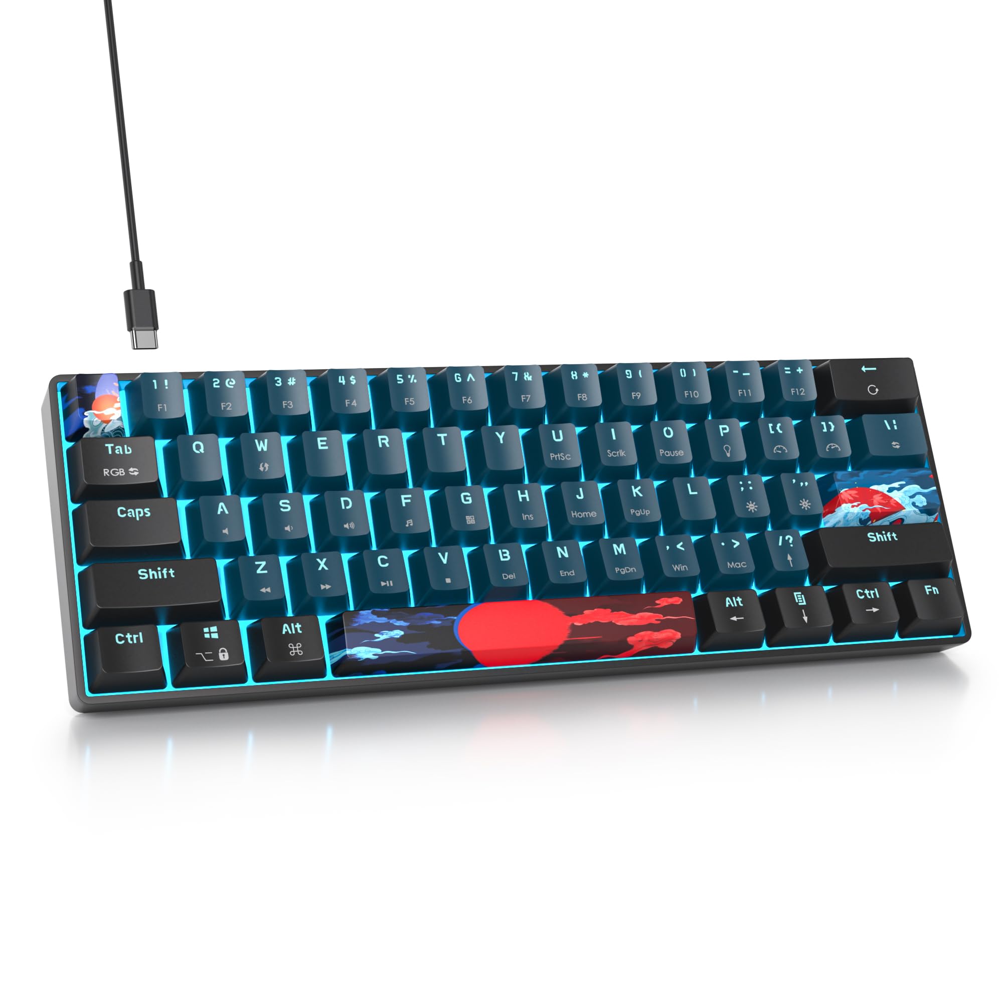 SbocKeeb 60% Mechanical Keyboard - Compact Gaming Keyboard, RGB Backlit, 61 Keys, Red Switches, USB Wired for Windows Mac Laptop PC