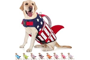 AOFITEE Dog Life Jacket, Dog Life Vest for Swimming, Shark Dogs Swimming Vest with Rescue Handle and Reflective Stripe, Ripstop Pet Float Coat Swimsuit Lifesaver Small Medium Large Dogs Blue XL