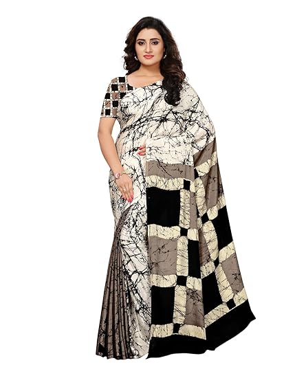 KANCHNAR Womens Crepe Saree With Blouse Piece