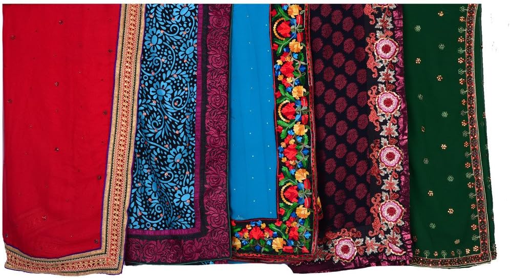 Lot of 5 Indian Sari Semi Georgette Multicolor Designer Saree Embridered Fabric Printed Wholesale Saree
