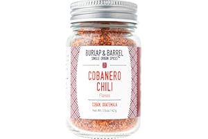 Burlap & Barrel Cobanero Chili Flakes – Smoky Heat with Fruity, Peachy Aroma – Red Chili Flakes for Spicy Dishes – As Seen On Shark Tank - Kitchen Gift for Cooks - 1.5oz Glass Jar