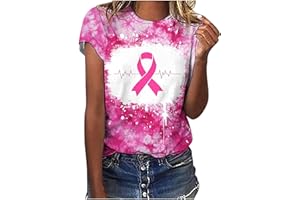 DOLKFU Pink Breast Cancer Shirts for Women Cancer Survivor Ribbon Blouses Tops Short Sleeve Cancer Fight Awareness Shirt
