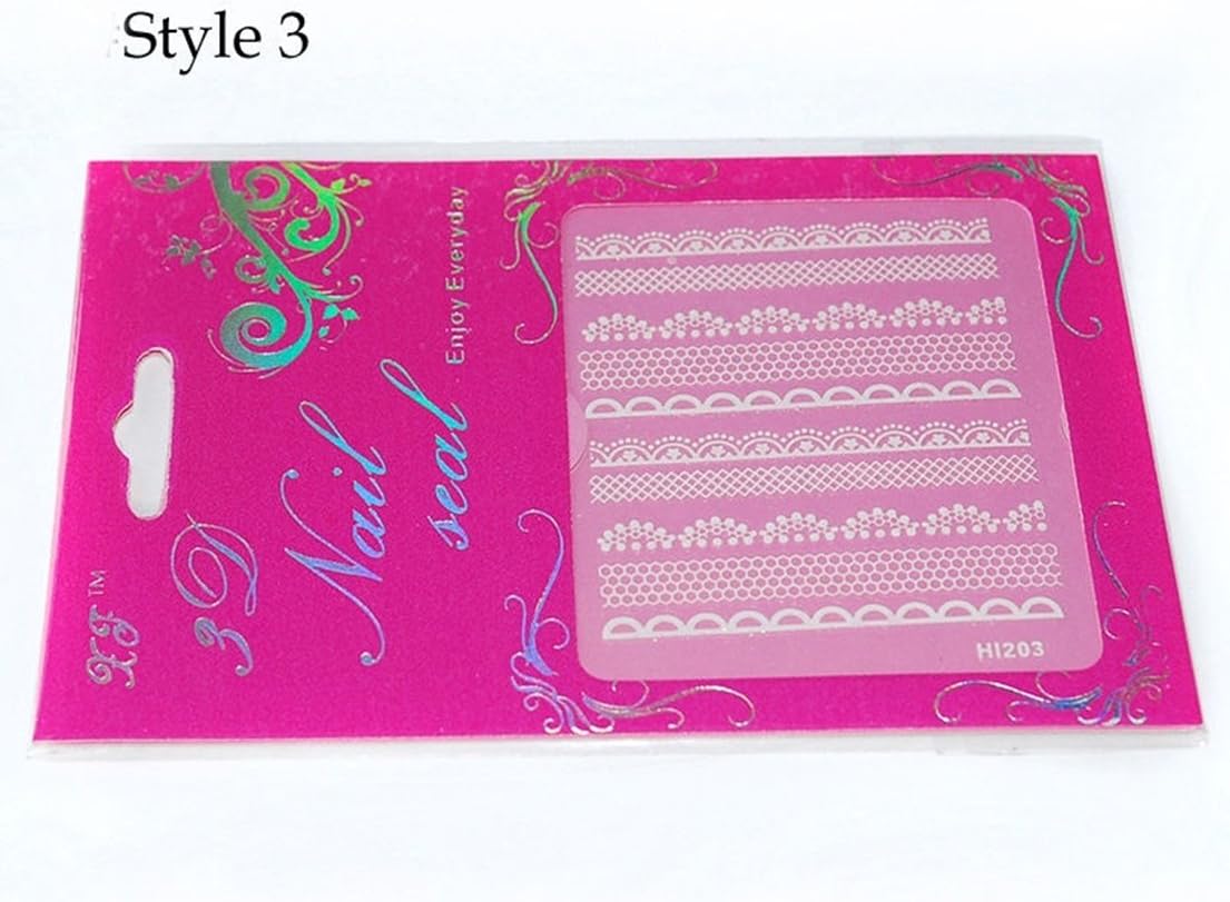 GrandSiri Art Tips 3D White Lace Crystal Decoration Nail Stickers Style03